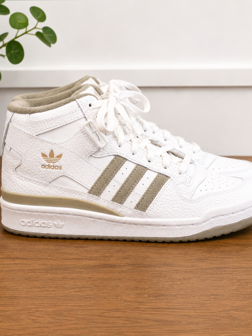 adidas White High-Top Sneakers with Beige Accents